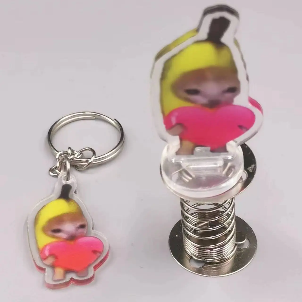 2023 New Fun Cute Happy Cat Banana Cat Pendant Car Key Chain Spring Model Car Decorated With Student Gifts