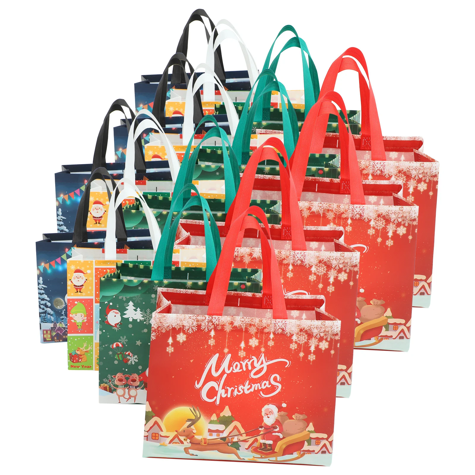 

16pcs Christmas Wrapping Bags Gift Storage Pouches Reusable Grocery Tote Shopping Bags Xmas Bags