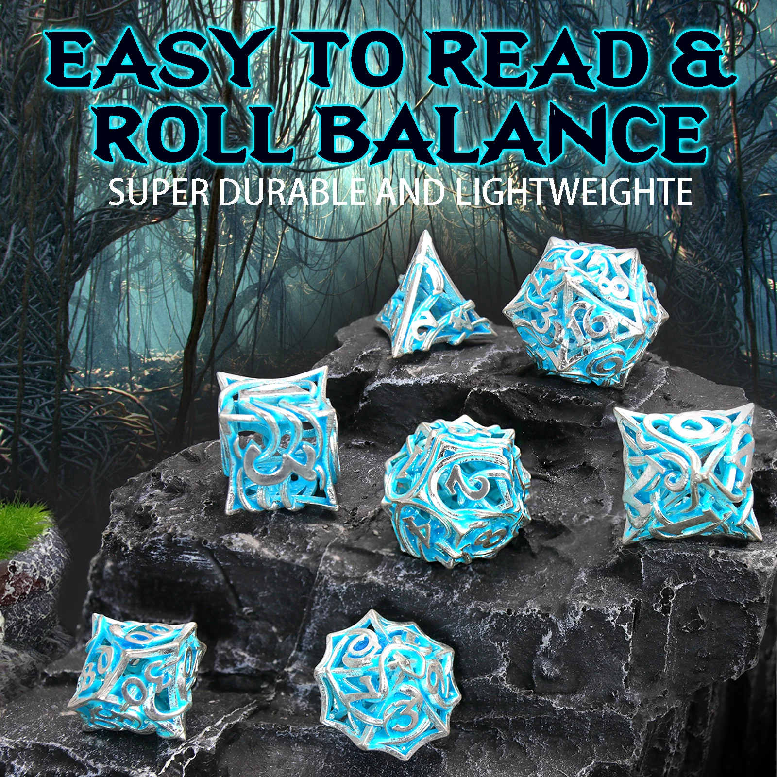 Многогранные игральные кости DND 7 шт. полый металлический лоза флуоресцентные D &amp