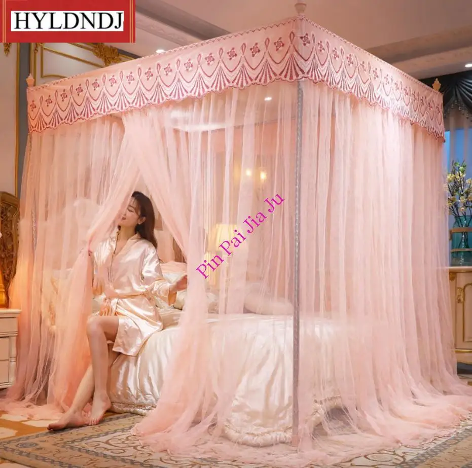 

Mosquito Net New Luxury Princess 3Sideopening Postal Bed Curtain Canopy Net Bedding Without Bracket Household Goods (No Bracket)