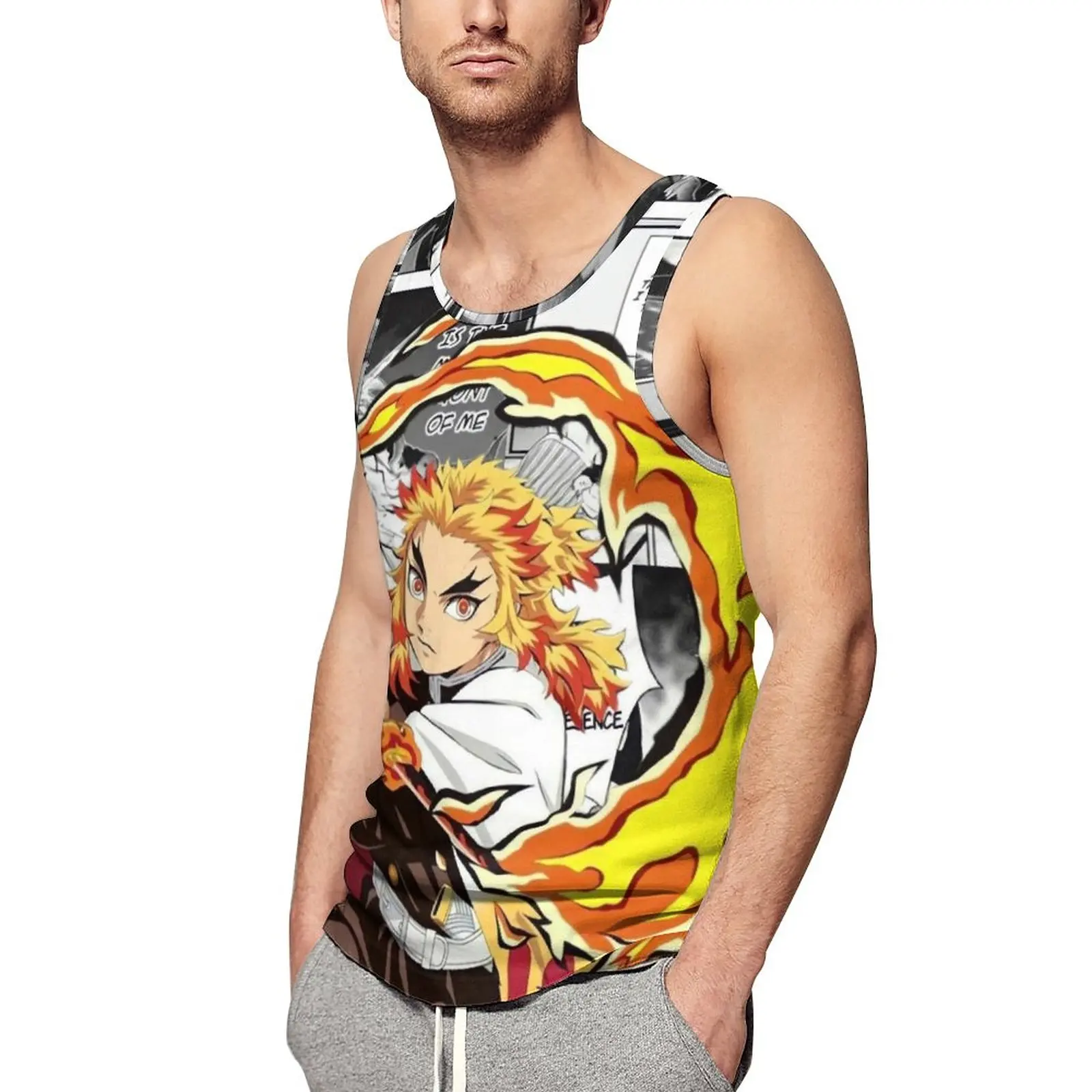 

Demon Slayer Japanese Tank Top Men Rengoku Kyojuro Streetwear Tops Summer Workout Design Sleeveless Vests Plus Size 4XL 5XL