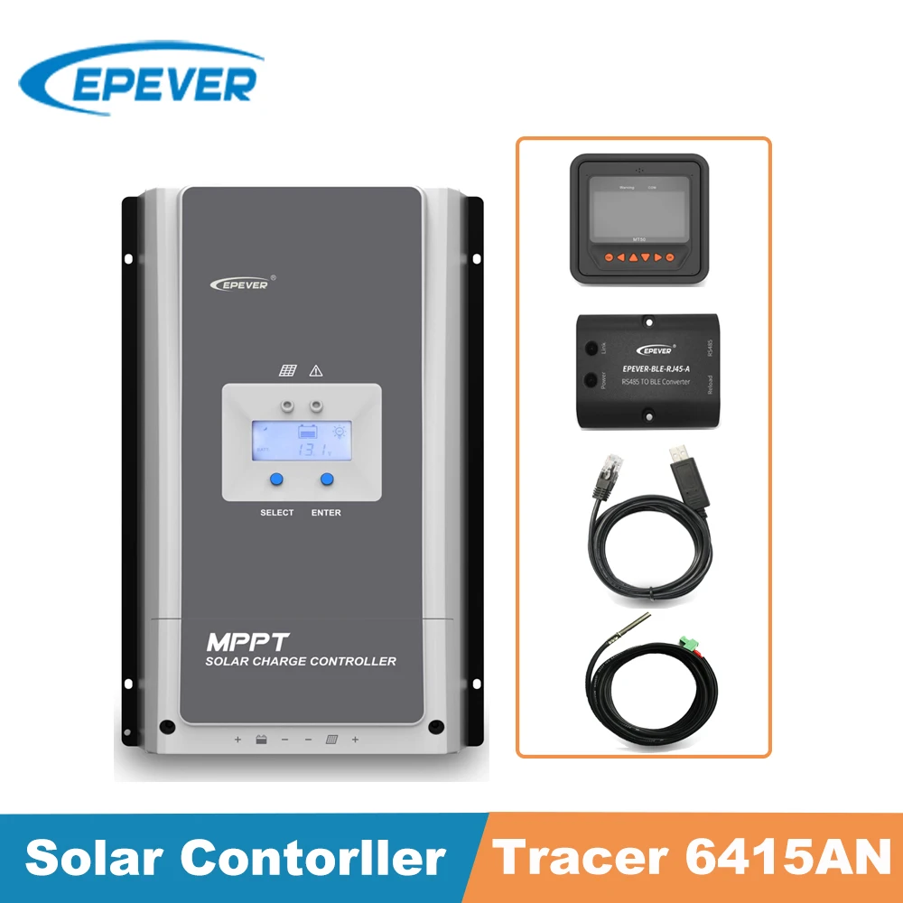 

EPever MPPT 60A 12V 24V 36V 48V Solar Charge Controller Backlight LCD Display Max 150V PV Input Common Negative Grounding 6415AN