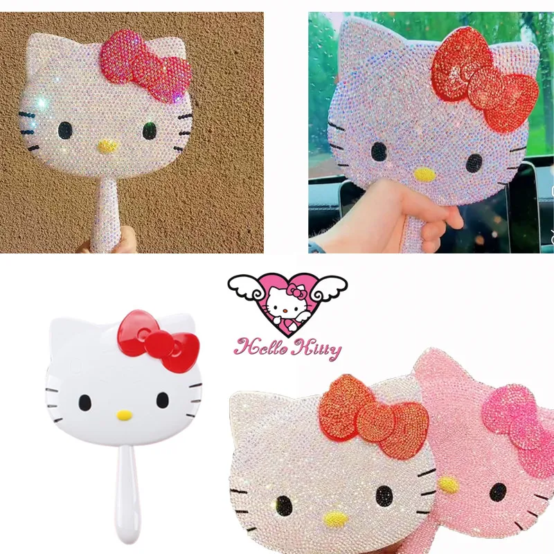 

Hello Kitty Diy Mirror Creative Handle Mirror Hellokitty Mirror Diamond Material Package Anime Kawaii Makeup Birthday Gift Toy