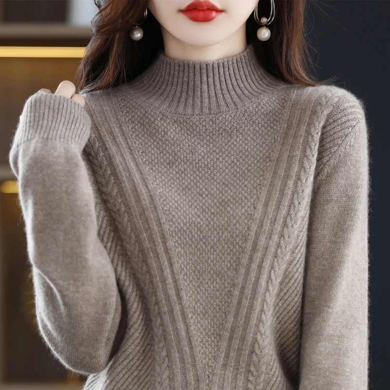 

Autumn and Winter Women's Semi-turtleneck V-shaped Twisted Flower Sweater Generous Simple Sweater D91