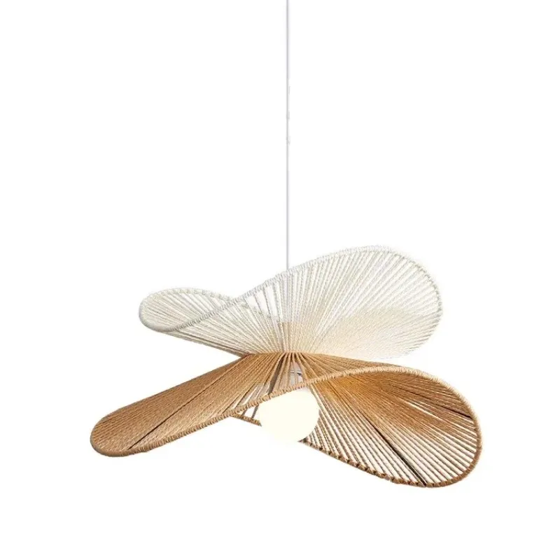 Люстра в стиле ретро из ротанга с соломенной шляпой