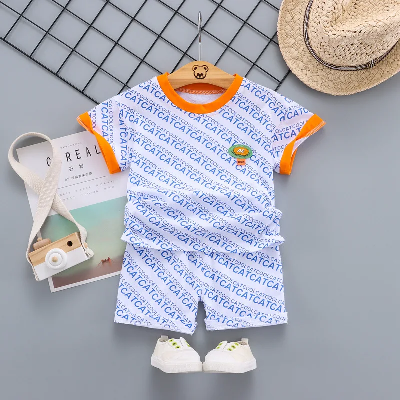 

Комплекты одежды для мальчиков, летняя новинка, модная одежда для малышей с принтом букв, топ и шорты, 2 шт./компл., детская одежда, спортивный ...