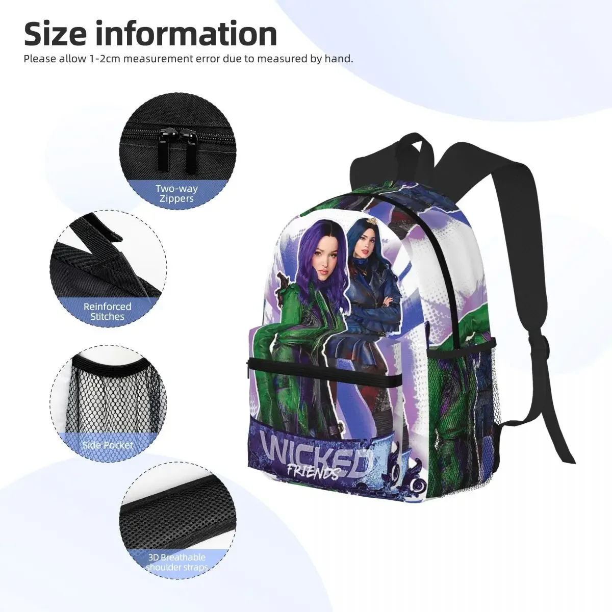 Фото Рюкзак Mal And Evie Wicked Friends Descendants для студентов, школьный рюкзак, походный рюкзак для путешествий, для мужчин и женщин, сумка для книг, наплечная сумка №3