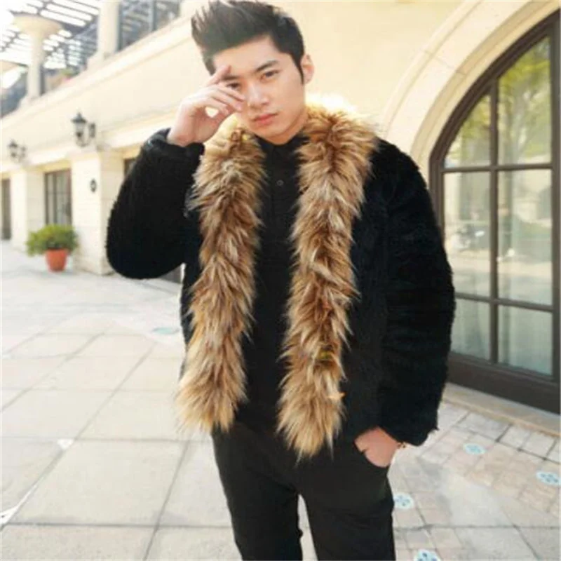 

Black warm casual short fox Mink fur coat mens leather jacket men coats Villus winter loose thermal outerwear british style 3XL