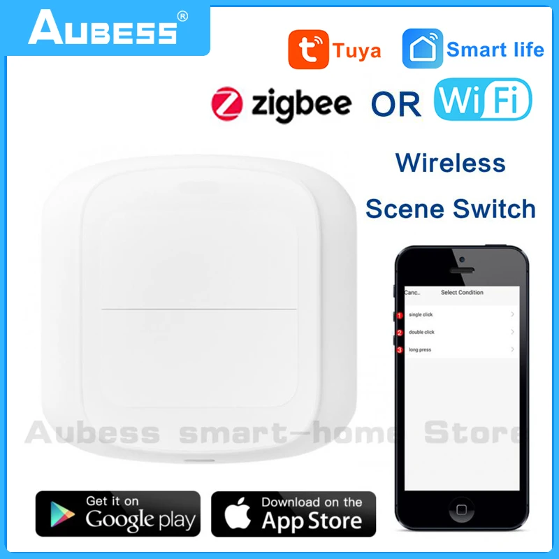 Tuya Wireless Scene Switch 2 Gang 6 Scene WiFi/ZigBee Smart Switch Battery Powered Push Button Controller Automation Modules