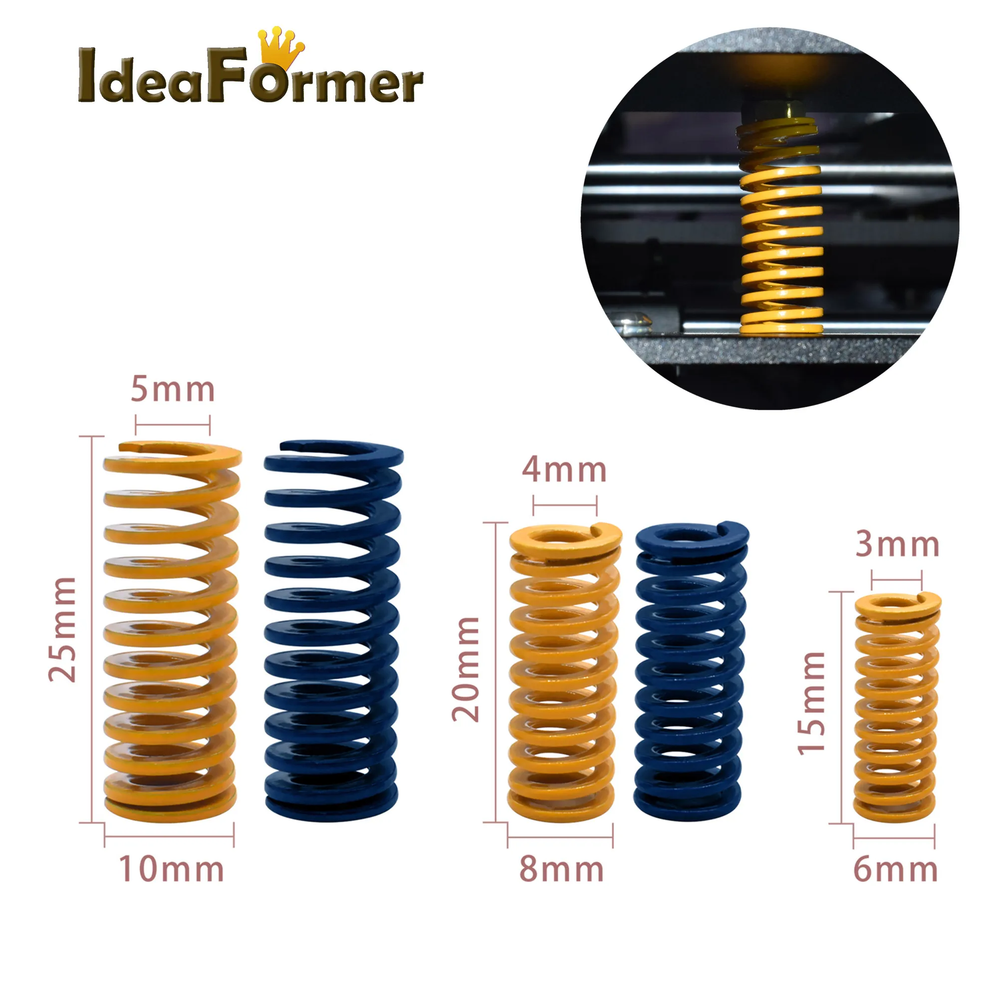 

3D Printer Parts Leveling Spring Heat Bed Glass Platform Bore Extruder Strong Spring 3/4/5mm OD 6/8/10mm Length 15/20/25mm