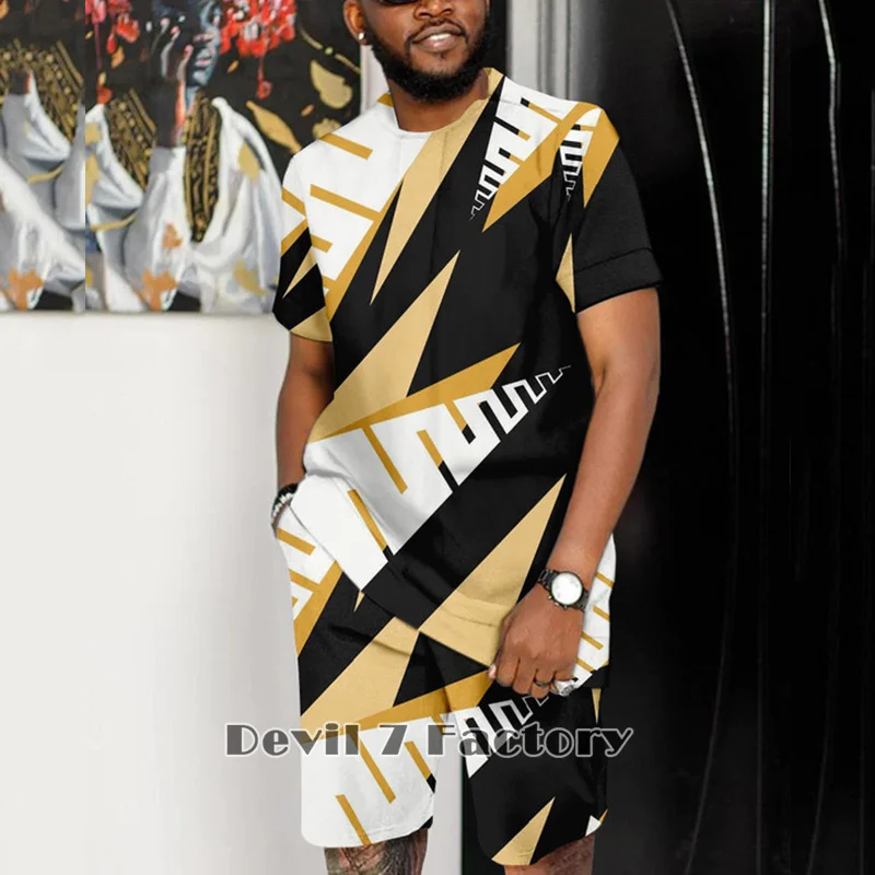 Men's T Shirts Shorts Tracksuit Two Piece Set 3D Print Fashion Man Clothing Streetwear Casual Short Sleeve Oversized Sports Suit