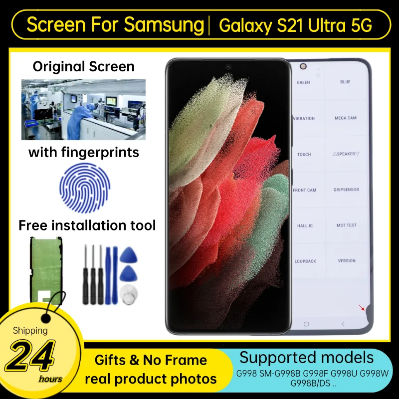 

6.8“ Original Screen For Samsung S21 Ultra 5G G998 G998F G998B/DS Touch Screen Digitizer S21 Ultra LCD Display Repair Assembly