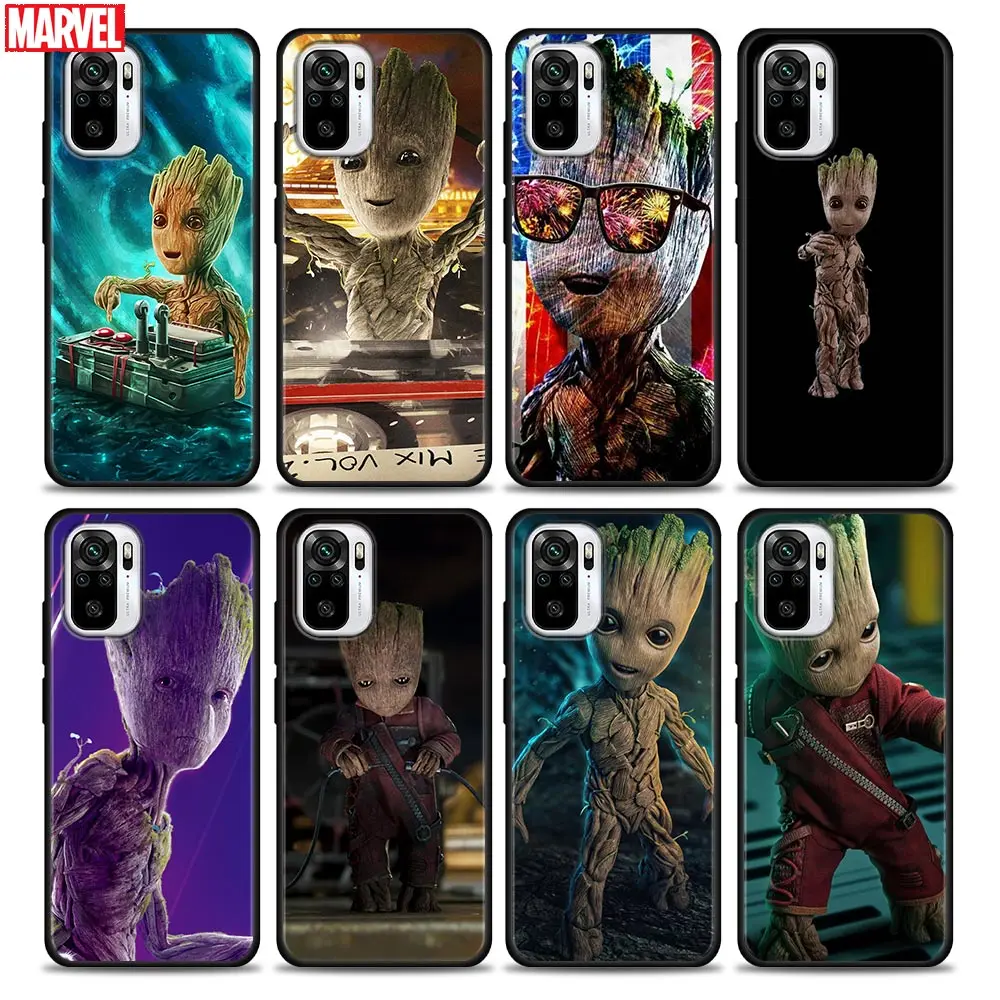 

Phone Case for Redmi Note 10 11 11S 11E 7 8 8T 9 9S 9T Pro Plus 4G 5G Soft Silicone Case Cover Marvel Baby Groot Avengers