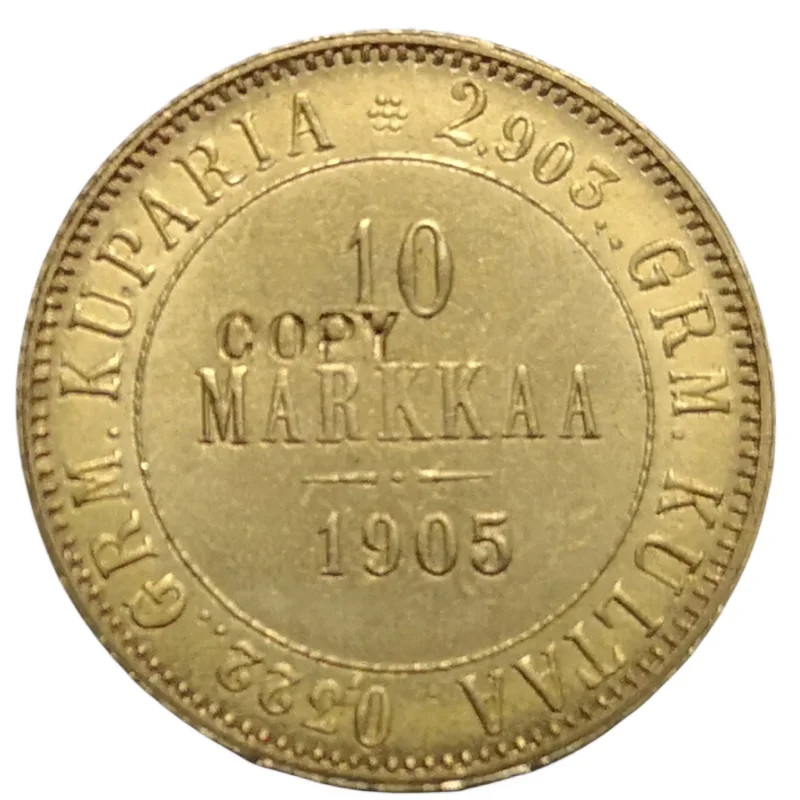 

Золотая копия монеты 1905 Финляндия 10 Markkaa-Aleksandr II / Николай II