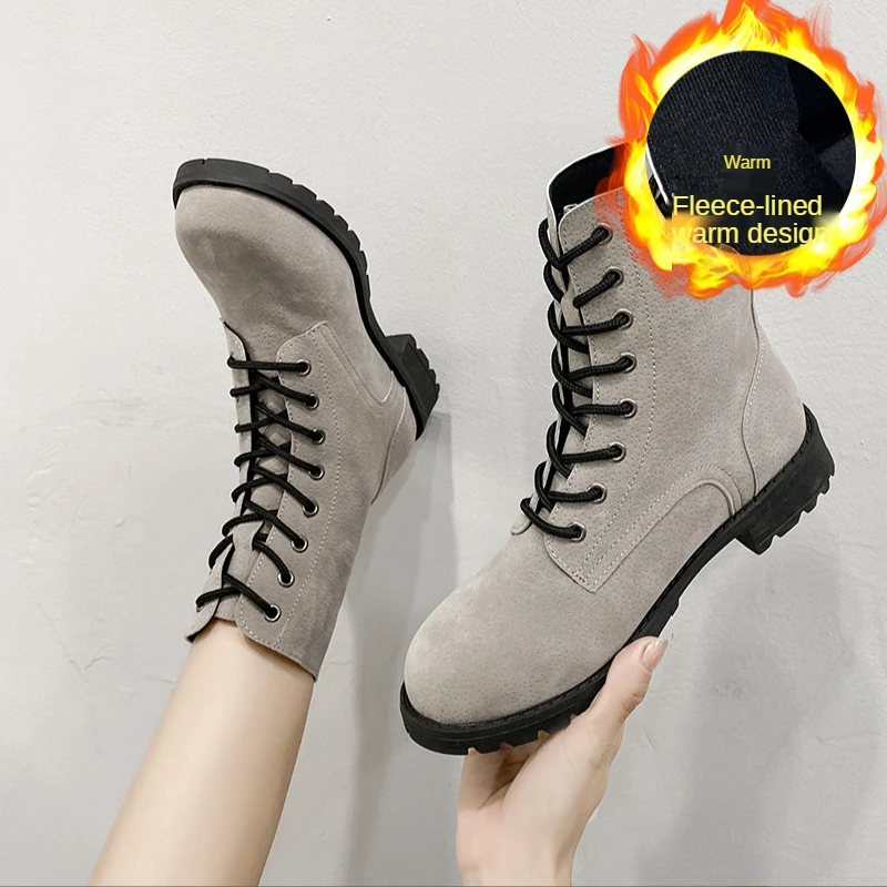 

Winter Women Boots Plus Velvet Thickened Warmth Non-slip Lace-up Short Boots Flat Casual Shoes Size 43 Botas Demujer