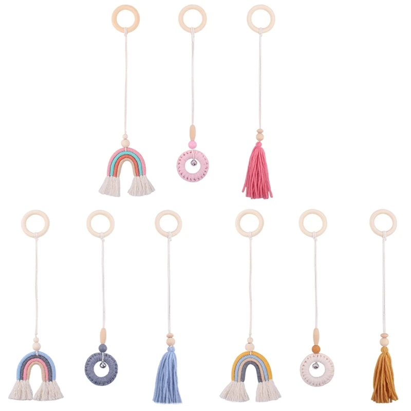 

67JC Wooden Hanging Toys Baby Gym Activity Pendant Toy Infant Sensory Toys 3pcs Set