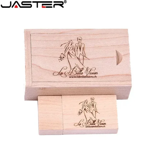 JASTER Деревянные флэш-накопители USB 2.0 128 ГБ Бесплатный индивидуальный логотип Pen Drive 64 ГБ с коробкой Memory Stick 32 ГБ 16 ГБ подарок USB-накопитель