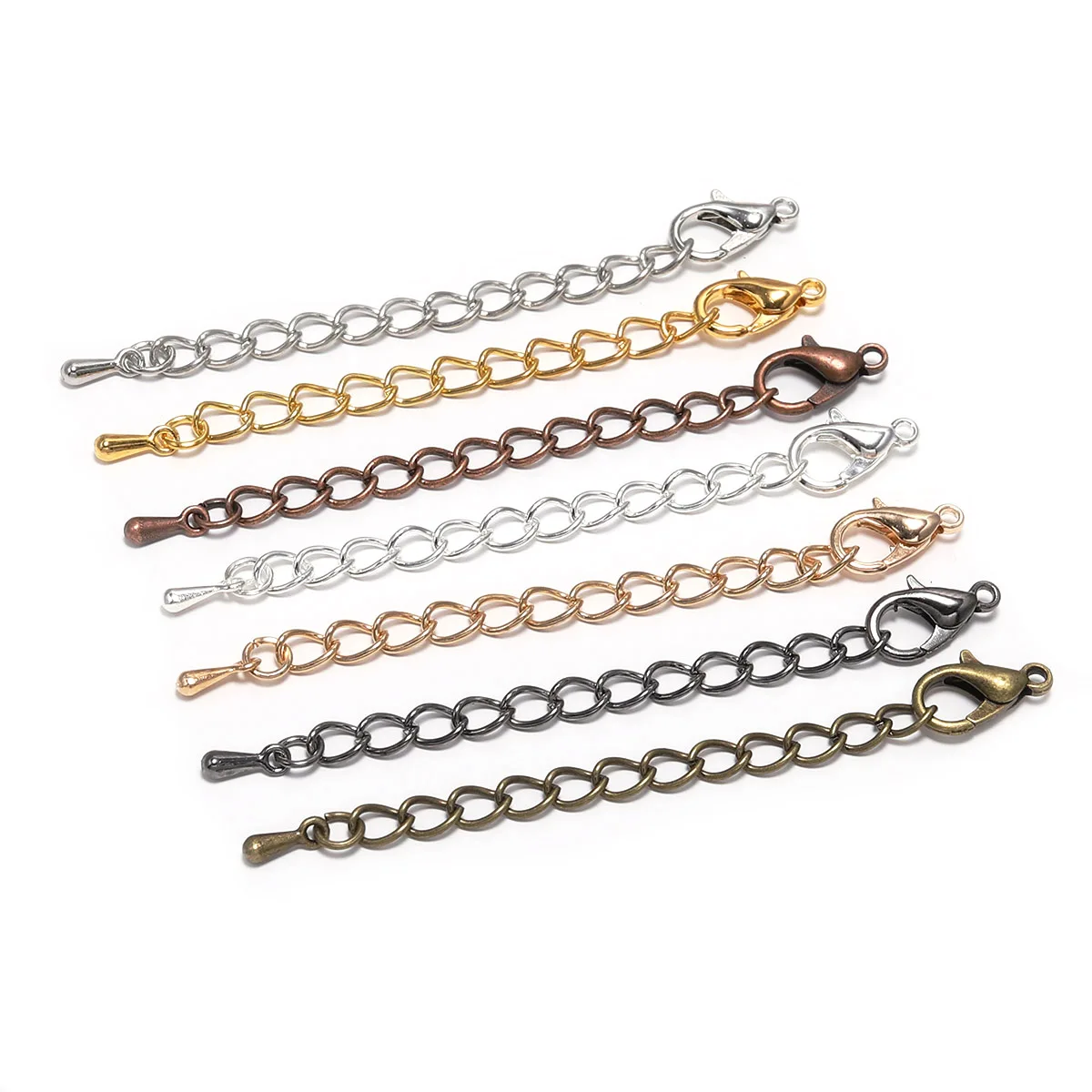 

10/20pcs 5/7cm Lobster Clasps Connector With Tone Extended Extension Tail Chain Water Drop Necklace For Jewelry Making Findings