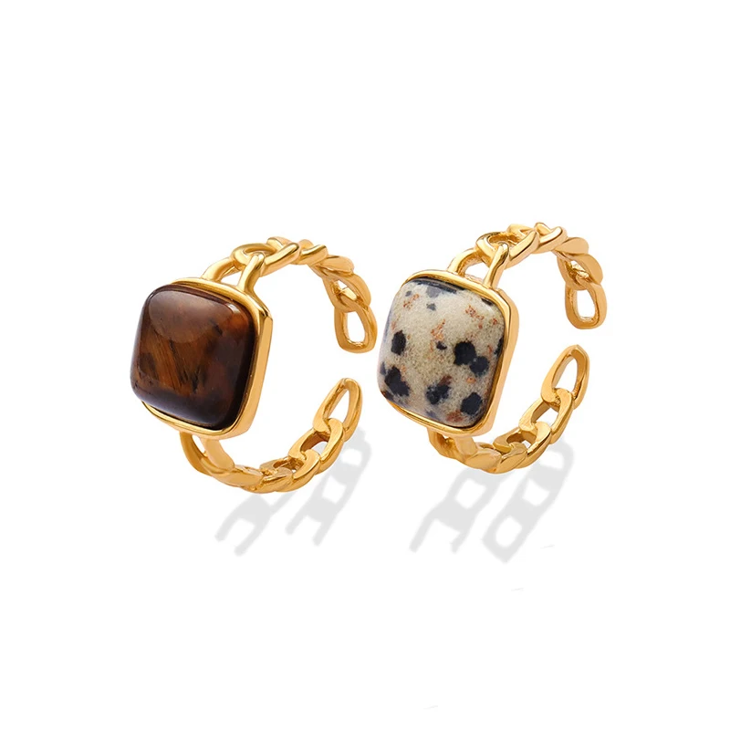 

INS Vintage Tiger Eye Stone Square Geometric Open Ring for Women Female INS Elegant Ring Stainless Steel Jewelry Charm Wholesale