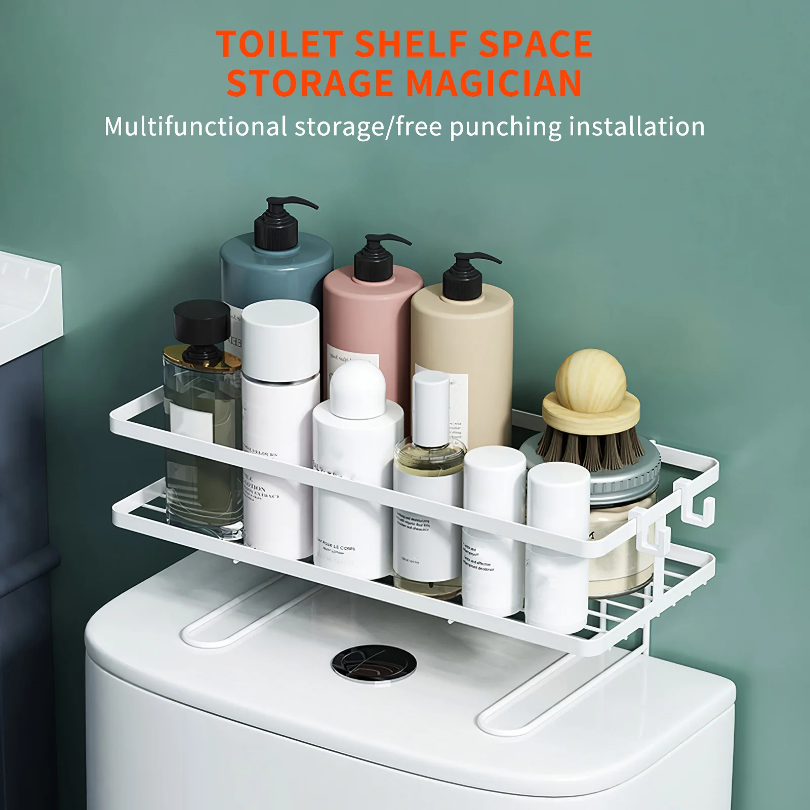 

Toilet Cabinet Storage Shelf Toilet Rack Punch-free Wall-mounted Bathroom Paper Towels Shampoos Shower Gels Washroom Organizer