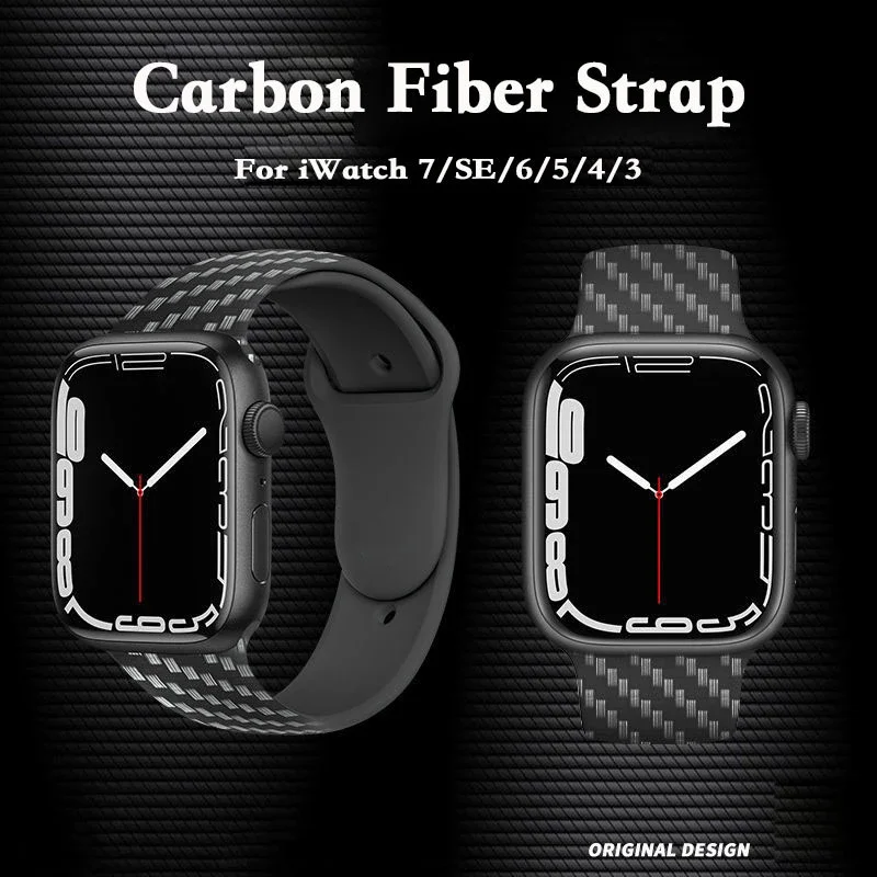 

Carbon Fiber Strap For Apple Watch band 44mm 40mm 42mm 38mm 45mm 41mm silicone correa Printing bracelet iwatch series 3 5 SE 6 7
