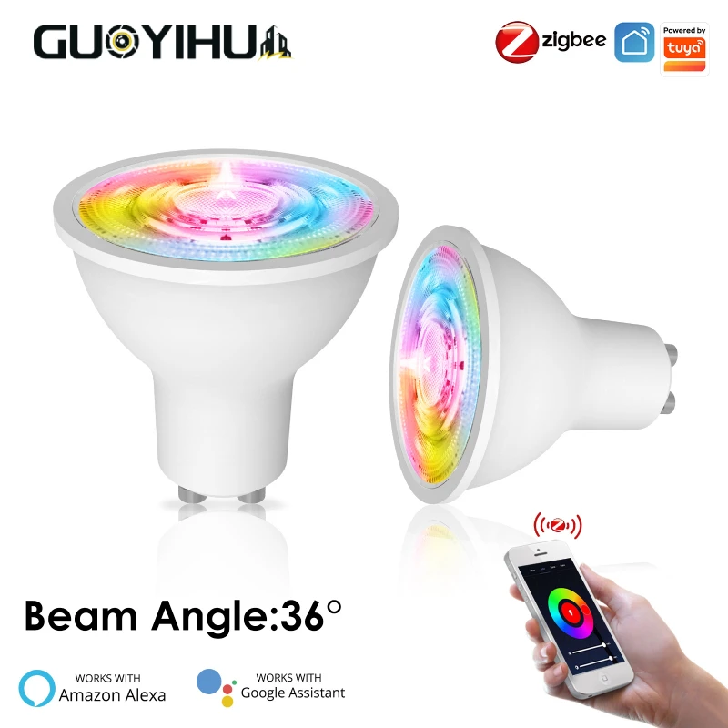 

GUOYIHUA TUYA Zigbee LED Bulb GU10 Smart Spotlight RGB+CCT 5W Dimmable 36° Beam Angle LED Light Bulb Voice Control For Alexa