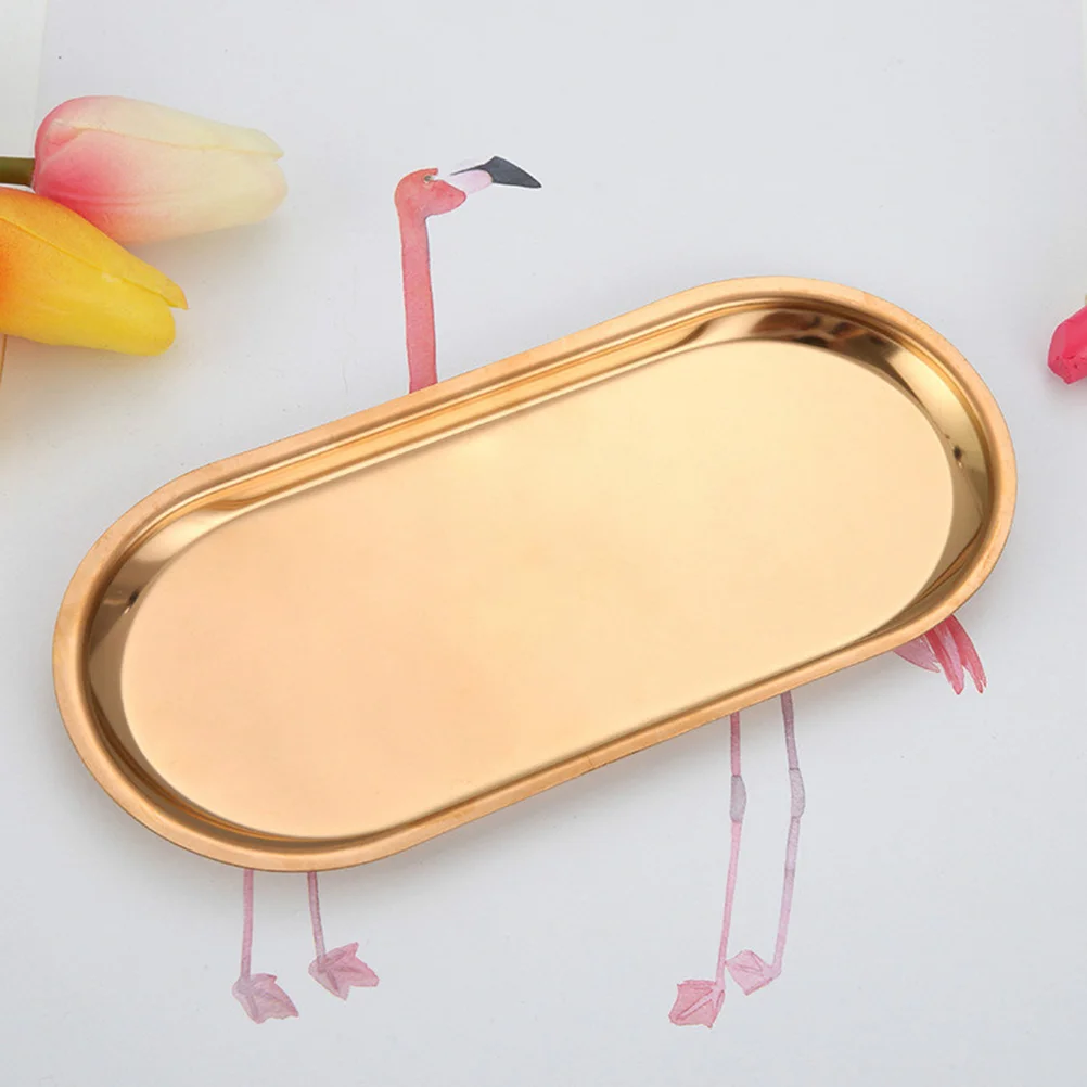 

Nordic Style Oval Storage Serving Tray Platter Stainless Steel Snack Tray Metal Storage Decoration Home Organizer(Small,Rose)
