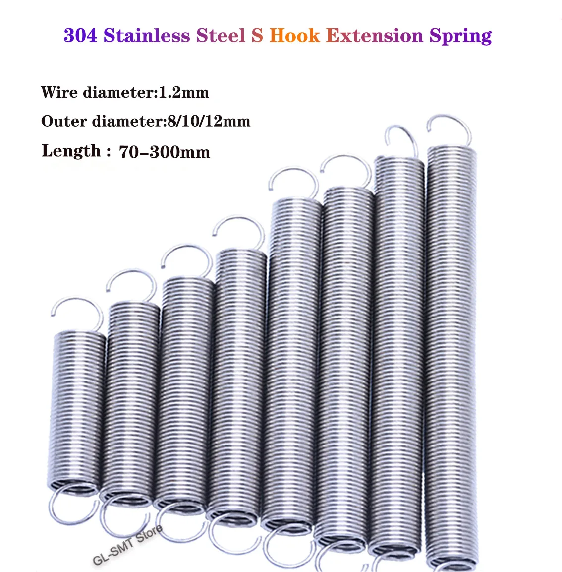 

1Pcs Wire Dia 1.2mm S Hook Extension Spring Length 70-300mm 304 Stainless Cylindroid Helical Pullback Tension Coil Spring