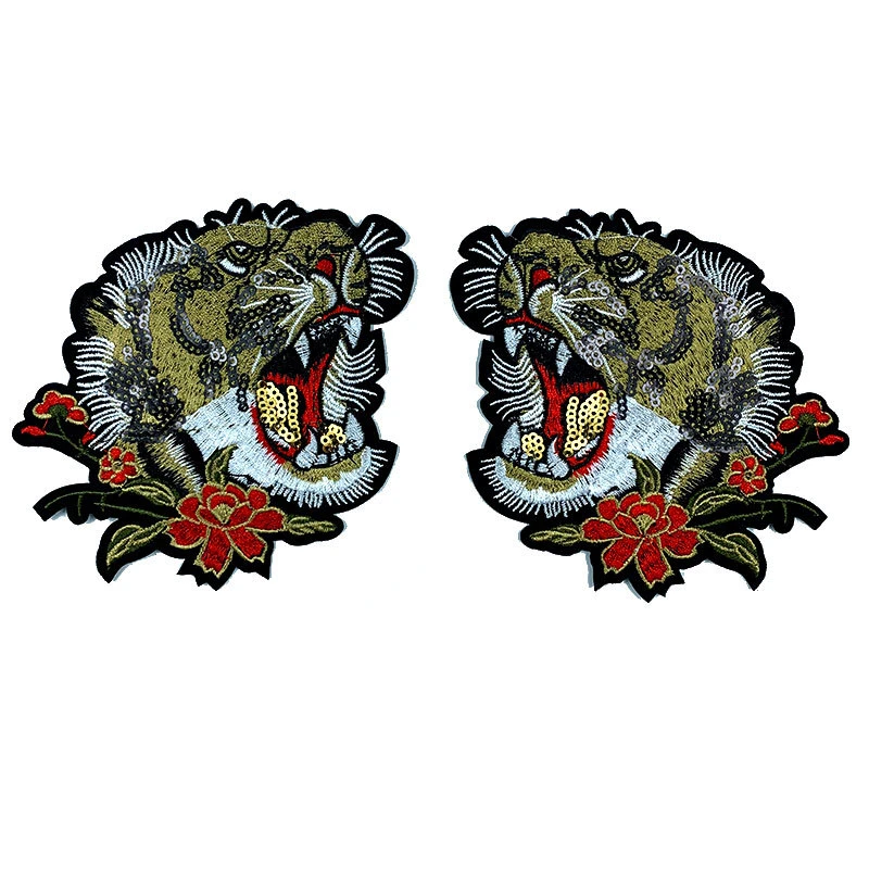 

Sequin Tiger Head Embroidered Patch Sticker Iron Clothes Heat Transfer Applique Diy Tiger Badges Thermoadhesive Animal Patch