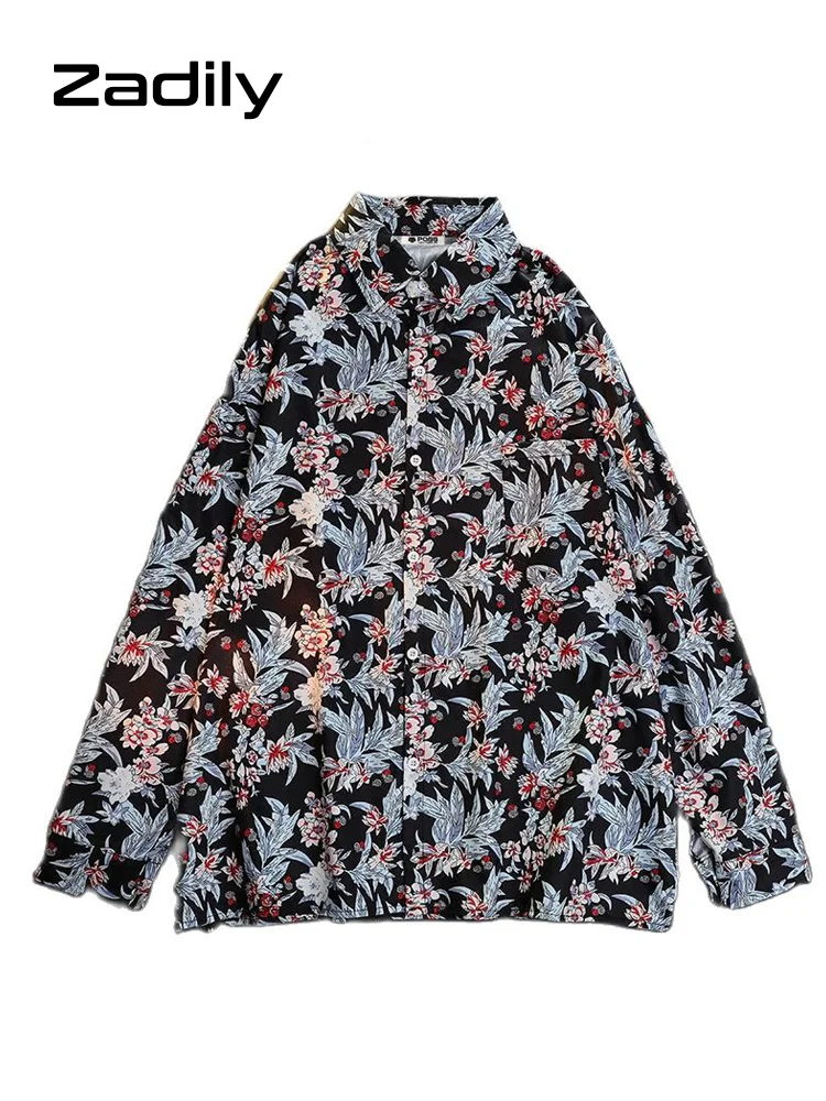 

2022 Summer Y2K Long Sleeve Floral Print Women Shirt Vintage Button Up Turn-Down Collar Ladies Blouse Female Tops Clothing