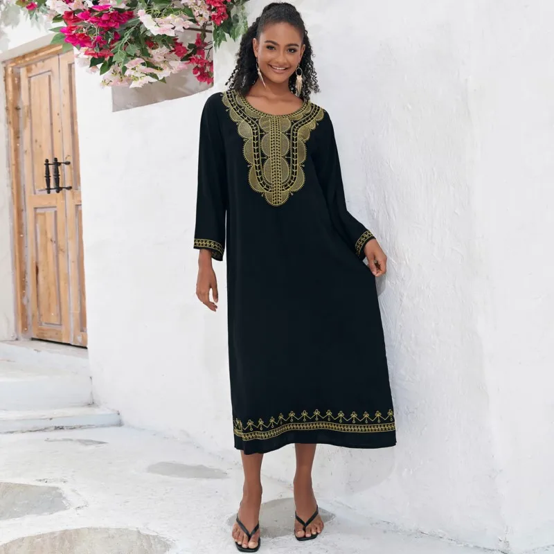 

Maxi Dress Cover-Ups Women Swimsuit Batwing Sleeve Sundress Robe Summer New Fashion Beach Holiday Bikini Cover Up Swimwear