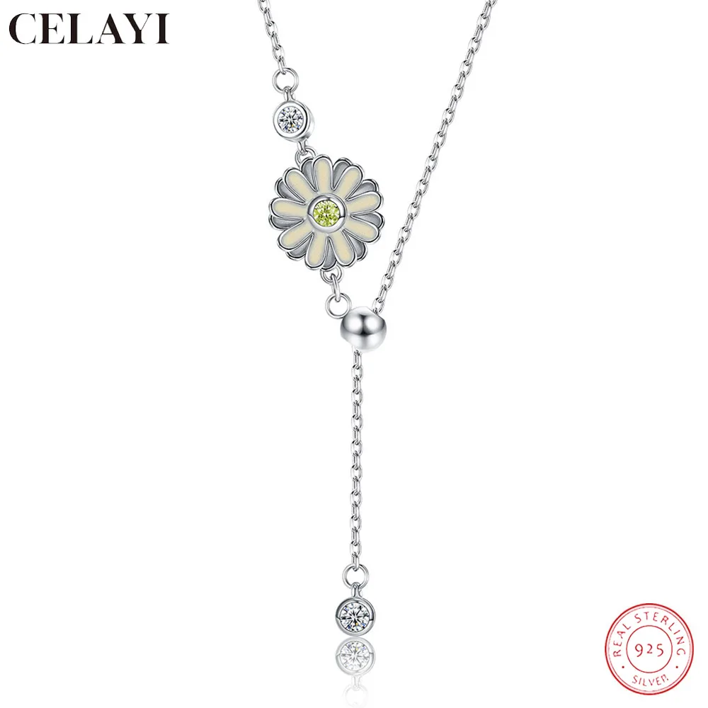 

CELAYI S925 Sterling Silver Necklace For Women Premium Small Chrysanthemum Push-Pull Necklace Fresh Fashion Party Jewelry Gift
