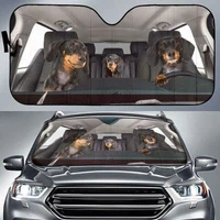 funny dachshund family left hand drive car sunshade for doxie mom gift black tan dachshund family driving auto sun shade gift