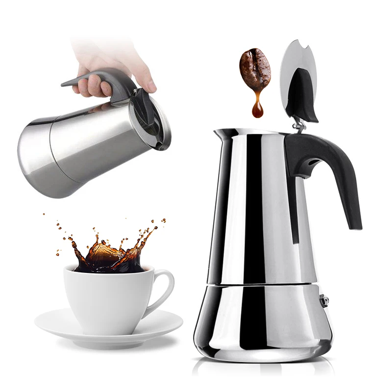 Pot Stainless Steel Mocha Espresso Latte Stovetop Filter Cof