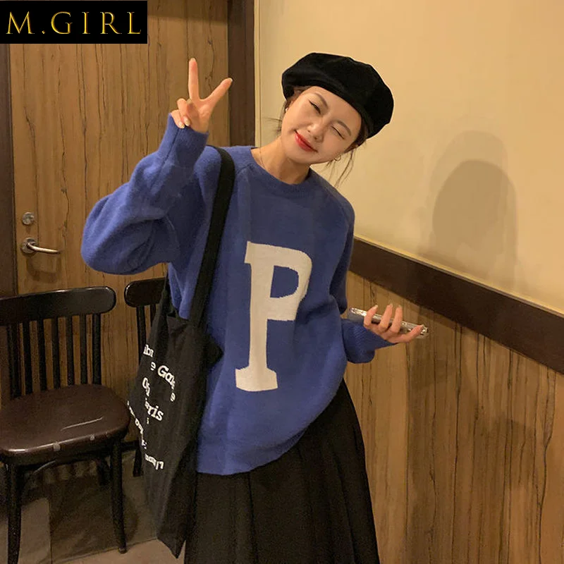 

Pullovers Women Letter Loose Korean Style College All-match Chic Leisure Design Basic Autumn Ladies Sweaters Couple Ins Retro