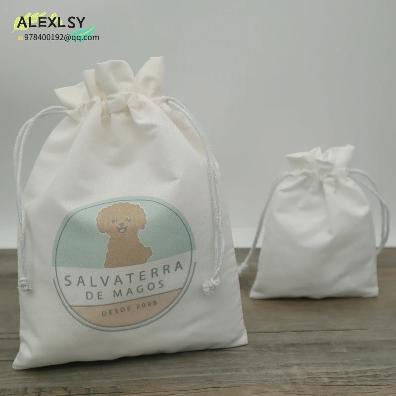 Cotton Pouch Jewelry Packaging Pure Cotton Drawstring Bag Party Makeup Wedding Storage Gift Cloth Packing Bag Custom Logo 50PCS