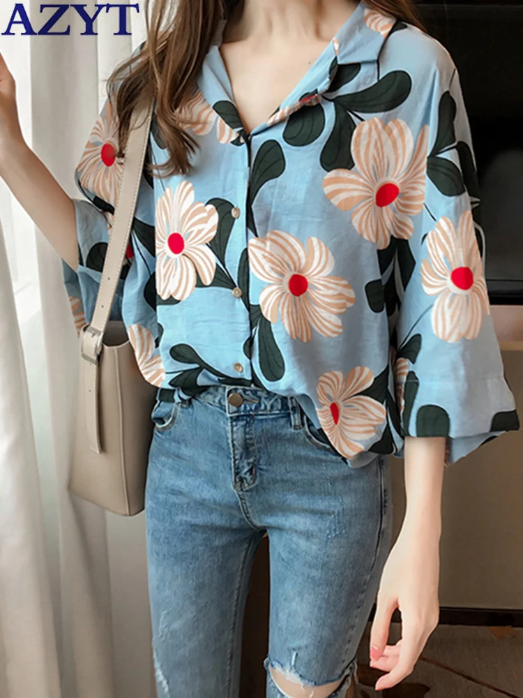 

Женская винтажная шифоновая блузка с цветочным принтом, однобортная