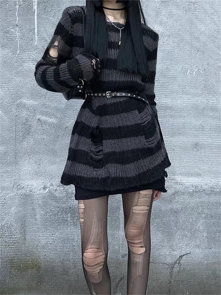 

Женский винтажный пуловер в полоску, с круглым вырезом