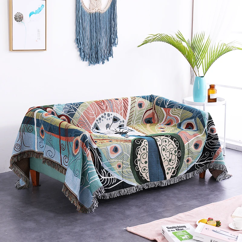 Sofa Blanket Two-sided American Sofa Towel Country Carpet Peacock Tablecloth Chair Full Coverage Dustproof Cloth Decoration