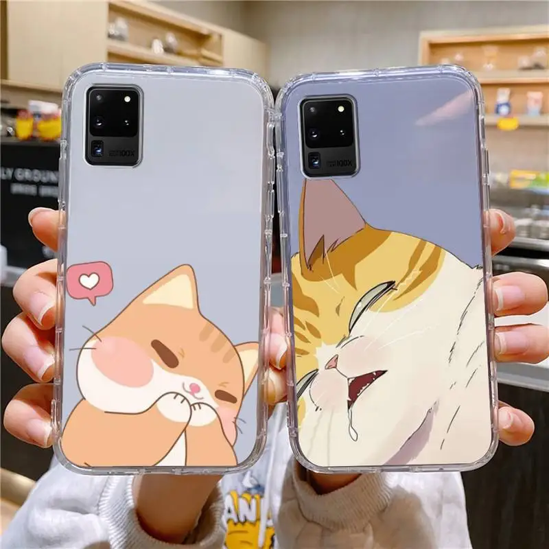 

Cartoon Cat Phone Case For Samsung Galaxy S10 S10e A70 Edge S22 S23 Plus Ultra Note10 Transparent Cove