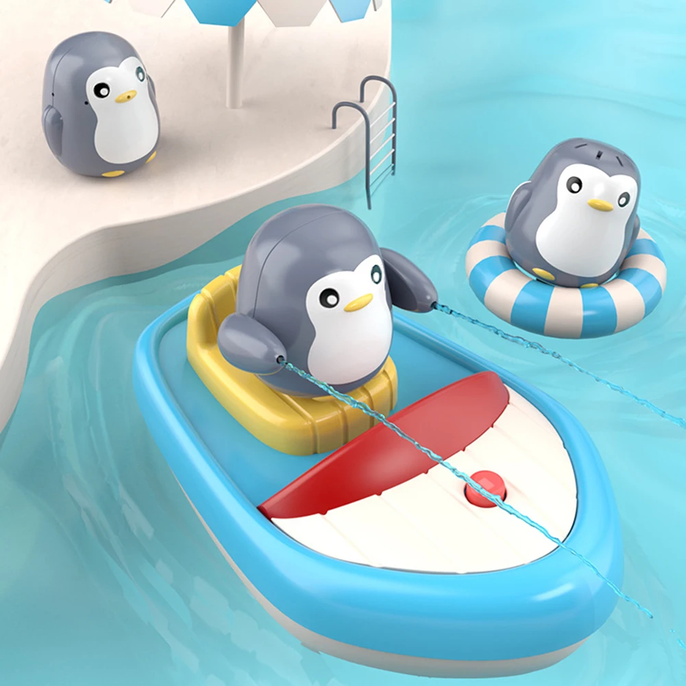 

Funny Penguin Boat Bath Toy Kids Babies Bathroom Swimming Pool Toys Electric Spray Water Device Gift Supplies
