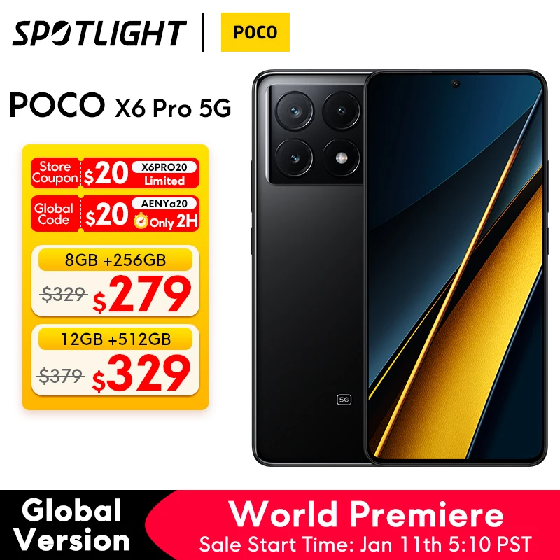 【World Premiere】Global Version POCO X6 Pro 5G NFC 256GB/512GB Dimensity 8300-Ultra 67W 64MP Camera with OIS 6.67" Display 120Hz - ТОП 100 товаров марта