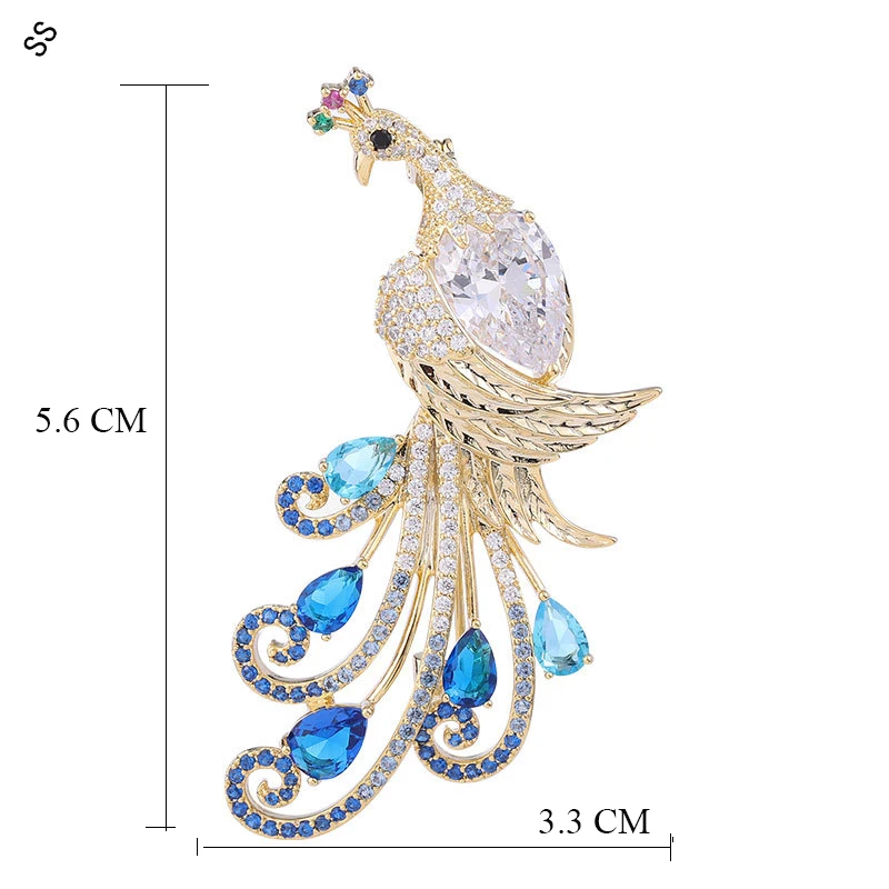 

5.6*3.3 CM Peacock Design Hand-inlaid Zircon Brooch Women's Fashion Clothing Corsage Pin