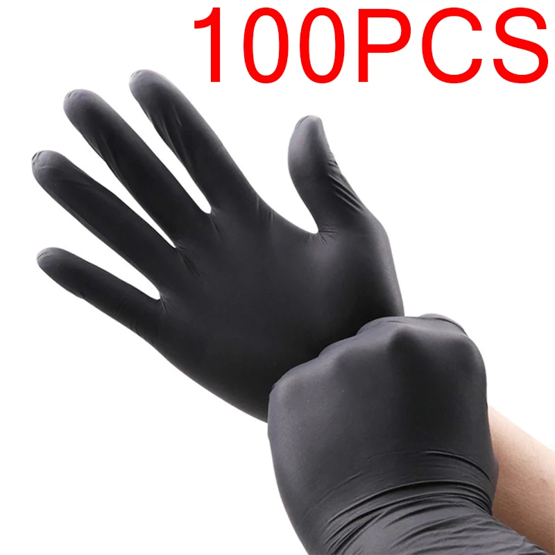100PCS Black Nitrile Gloves Powder-Free Waterproo Home Cleaning Work Tattoo Garden Kitchen Cooking Food Grade Disposable Gloves