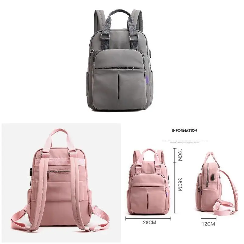 

Women Casual Backpack Zipper School Bags USB Charging Large Capacity For Travel