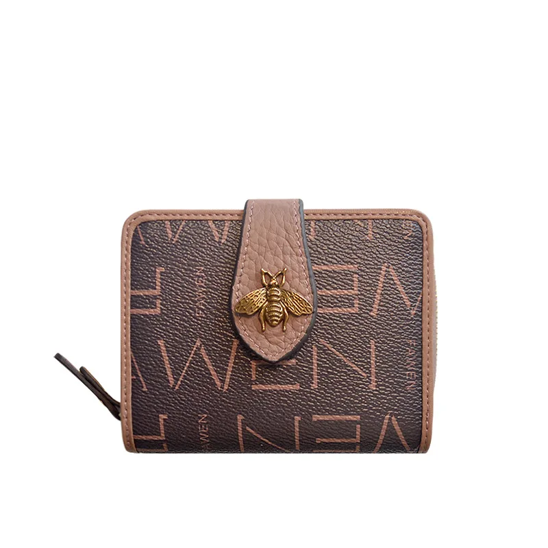 Short Women Wallets Genuine Leather Coin Purse Brand Design Bee Card Holders For Female Excellent Cowhide Letter Pattern Wallet