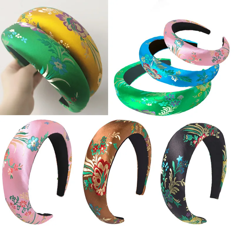 

Vintage Chinese Style Flower Embroidery Headbands Girls Women Turban Embroidery Headband Hair Accessories Headwrap Female