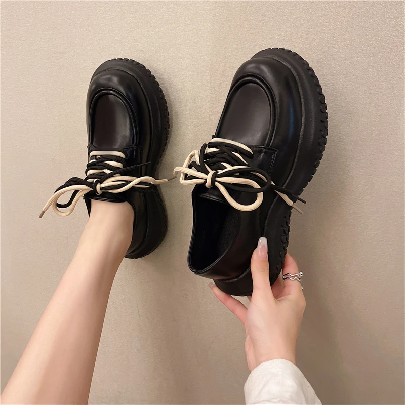 

Women Casual Oxfords Cross Tied Shoes Flats Office Lady Dress Mary Jane Shoes Flat Platform Femme Shoes Autumn New Mujer Zapatos