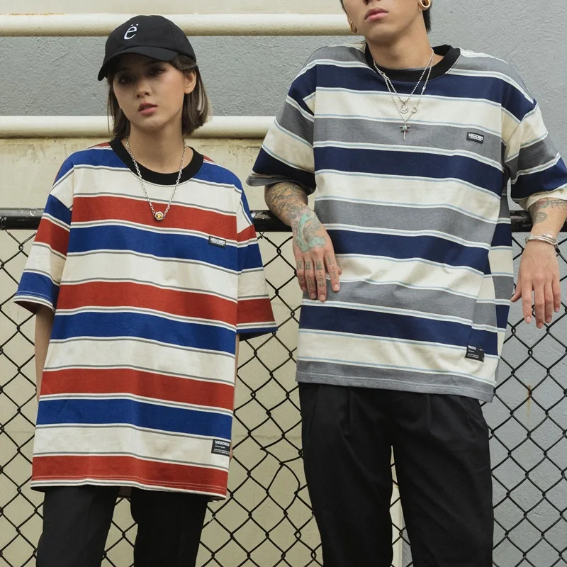 

Blockbuster Tee Tide Restoring Ancient Ways Bump Color Stripe Round Neck Long Sleeve T-shirt Lovers Render Unlined Upper Garment