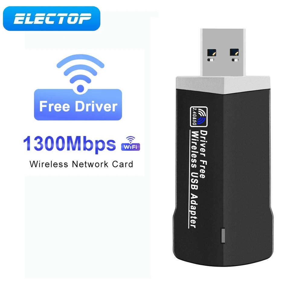 

ELECTOP USB Wifi Adapter 1300Mbps Wifi USB Wi-fi Adapter Ethernet Dual-band Wireless Network Card Free Driver For PC Laptop